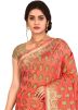 Peach Pure Silk Woven Saree With Blouse