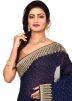 Navy Blue Stone Embellished Heavy Border Saree