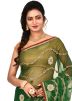 Green Embroidered Net Saree With Blouse