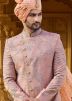 Mauve Embroidered Sherwani Set For Mens