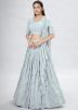 Grey Thread Embroidered Lehenga Choli With Ruffled Dupatta