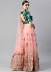 Peach Net Embroidered Lehenga Choli