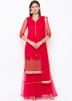 Readymade Red Embroidered Net Gharara Suit