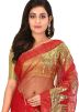 Red Heavy Border Sequins Embellished Net Saree
