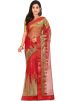 Red Heavy Border Sequins Embellished Net Saree