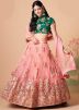 Peach Embroidered Net Lehenga Choli