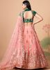 Peach Embroidered Net Lehenga Choli