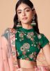 Peach Embroidered Net Lehenga Choli