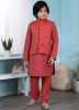 Red Kids Readymade Kurta Pajama With Jacket