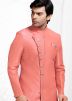 Peach Readymade Art Silk Indo Western Sherwani