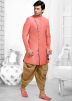 Peach Readymade Art Silk Indo Western Sherwani