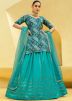 Readymade Turquoise Embroidered Kurti Style Lehenga