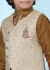 Beige Readymade Woven Nehru Jacket In Jacquard