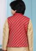 Woven Red Readymade Nehru Jacket In Chanderi