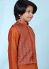 Readymade Orange Woven Nehru Jacket In Orange
