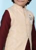 Beige Woven Readymade Nehru Jacket For Kids