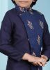 Embroidered Blue Readymade Jacket In Asymmetric Style