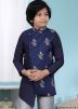 Embroidered Blue Readymade Jacket In Asymmetric Style