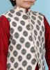 Readymade Printed Silk Nehru Jacket In Cream