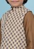 Beige Printed Readymade Nehru Jacket In Silk