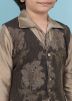 Readymade Brown Woven Nehru Jacket For Kids