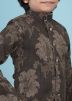Brown Floral Readymade Sherwani Jacket In Silk