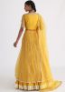Yellow Embroidered Organza Kuti Style Lehenga