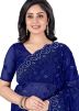 Blue Embroidered Heavy Border Saree With Blouse