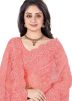 Peach Embroidered Net Heavy Border Saree