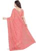 Peach Embroidered Net Heavy Border Saree