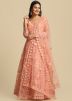 Peach Embroidered Lehenga Choli In Net
