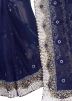 Navy Blue Embroidered Heavy Border Net Saree 