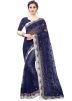 Navy Blue Embroidered Heavy Border Net Saree 