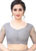 Grey Heavy Border Embroidered Net Saree With Blouse