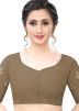 Brown Heavy Border Embroidered Net Saree With Blouse