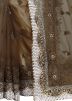 Brown Heavy Border Embroidered Net Saree With Blouse