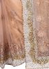 Peach Embroidered Net Heavy Border Saree 