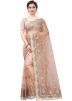 Peach Embroidered Net Heavy Border Saree 