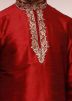 Maroon Readymade Dupion Silk Short Kurta