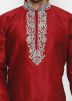 Readymade Red Dupion Silk Short Kurta