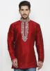 Readymade Red Dupion Silk Short Kurta