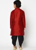 Maroon Kids Readymade Dhoti Kurta In Dupion Silk