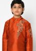 Orange Readymade Kids Dhoti Kurta In Angrakha Style
