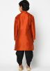 Orange Readymade Kids Dhoti Kurta In Angrakha Style