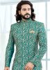 Green Art Silk Readymade Woven Sherwani