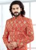 Orange Embroidered Readymade Sherwani 