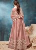 Embroidered Net Anarkali Salwar Kameez in Peach