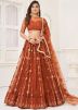 Brown Net Lehenga Choli In Sequins Embroidery