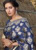 Navy Blue Art Silk Foil Printed Saree With Blouse