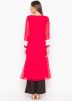 Red Asymmetric Twin Layered Long Kurta With Pant
